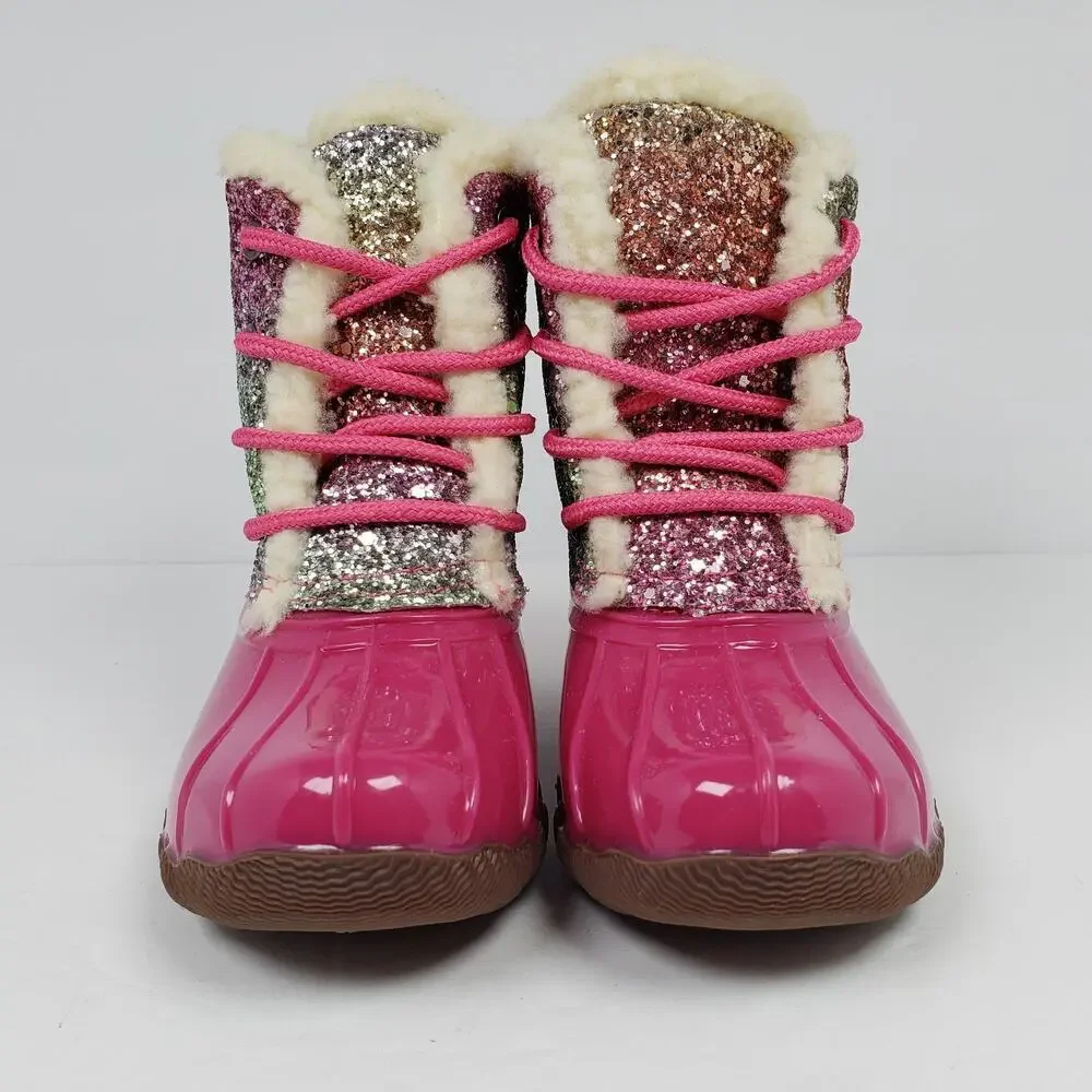 Adrienne Vittadini Bambini Toddler Girls Size 6 Pink Sparkle Glitter Duck Boots